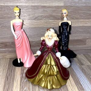 Barbie hallmark vintage decorations set of 3 holiday Barbie dolls 90s Christmas
